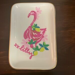 Lilly Pulitzer Ceramic Trinket Tray Flamingo Motif Gold Trim